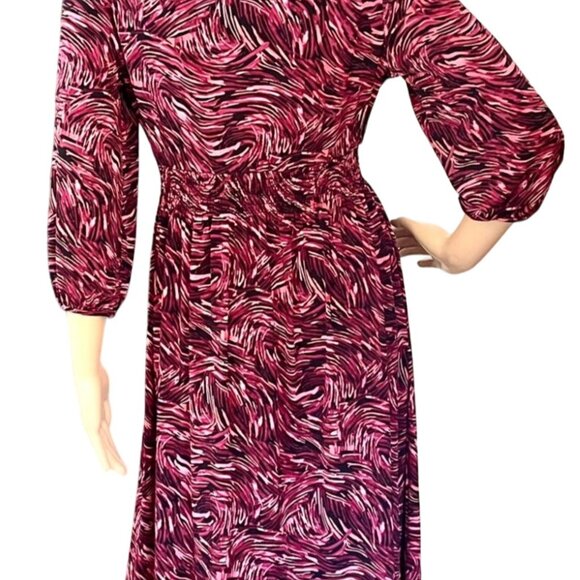 Style and Co V Neck Dress Womens S Pink Black Abstract Print 3/4 Sleeve Elastic - Picture 4 of 12